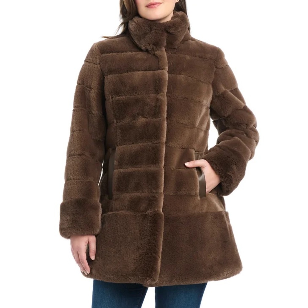 Jones New York Faux Fur Jacket Taupe Size Large NWT